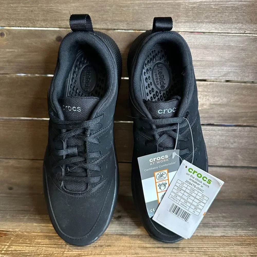 New Womens Crocs On The Clock Black Comfort Work‎ Sneakers Shoes Size 10 M